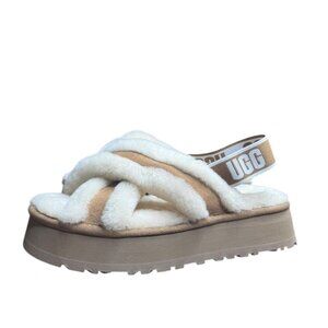 UGG Fluff Yeah Slide Sandals – Size 9 Cream & Tan Crisscross Platform